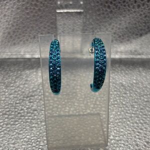 Sparkling Teal Crystal Hoop Earrings